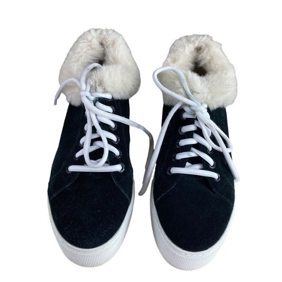 J /Slides Mellia Black Suede Platform Athletic Shoes Sz 7 Fur Platform Sneakers - Picture 7 of 10